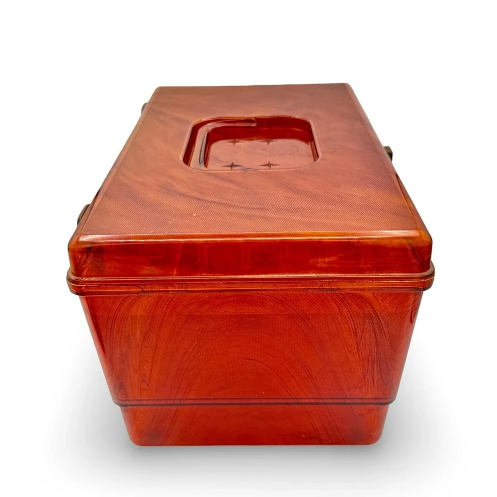 Vintage Wilson Wil-Hold Orange Plastic Sewing Box Amber Translucent Tray USA 14